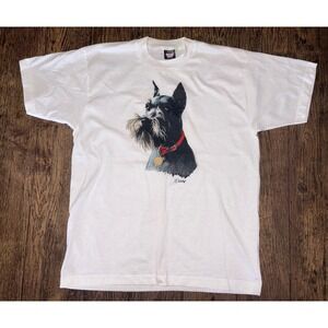 Vintage Schnauzer Dog Shirt Mens Large White Graphic Tee  USA 90s Single Stitch